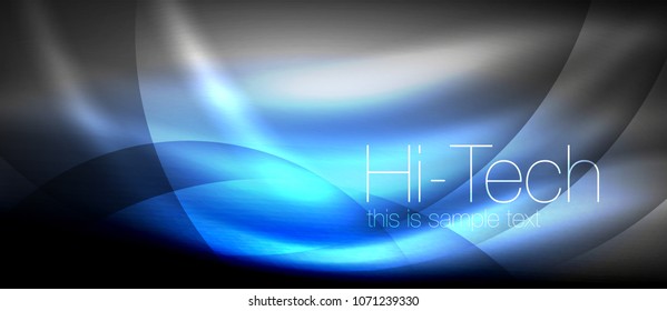Glossy light effect neon glowing waves, shiny lights. Digital techno futuristic abstract background, vector illustration
