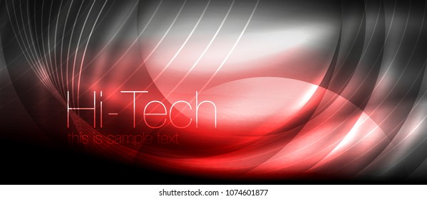 Glossy light effect neon glowing waves, shiny lights. Digital techno futuristic abstract background, vector illustration