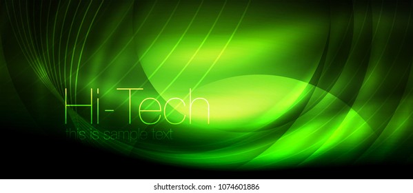 Efeito de luz brilhante neon ondas brilhantes, luzes brilhantes. Tecno digital fundo abstrato futurista, ilustração vetorial