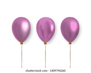 Glossy light pink balls with falling shadow isolated on white background. Vector balloons to decoration greeting cards, banners and more.