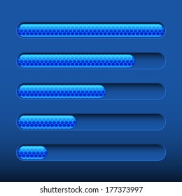 Glossy loading bar on dark blue background. Vector illustration