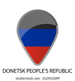 Glossy location pin flag of Donetsk people's republic icon. Simple isolated button. Eps10 vector illustration.