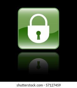 Glossy Lock Sign Icon isolated on Black