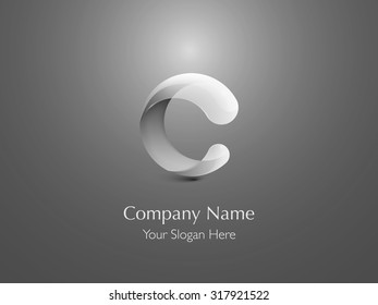 Glossy Logo Design. Letter C. Monochrome Icon. Vector Illustration.