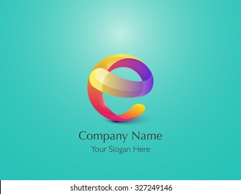 Glossy Logo Design. Letter E. Colorful Icon. Vector Illustration.