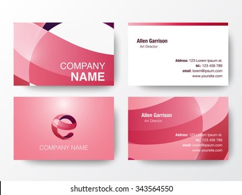 Glossy logo design on business cards template. Letter E icon. Vector illustration.