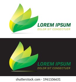 Glossy logo with three superimposed leaf shapes template vector illustration. Plants, landscaping, gardening or organic ingredients business conceptual symbol.