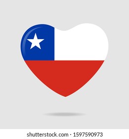 Glossy Love Chile symbol. Heart flag button icon. Vector illustration EPS 10