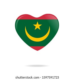 Glossy Love Mauritania symbol isolated on white background. Heart flag button icon. Vector illustration EPS 10