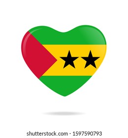 Glossy Love Sao Tome symbol isolated on white background. Heart flag button icon. Vector illustration EPS 10