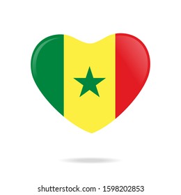 Glossy Love Senegal symbol isolated on white background. Heart flag button icon. Vector illustration EPS 10