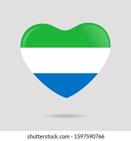 Glossy Love Sierra Leone symbol. Heart flag button icon. Vector illustration EPS 10