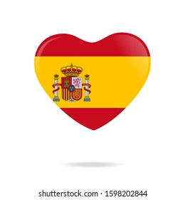 Glossy Love Spain symbol isolated on white background. Heart flag button icon. Vector illustration EPS 10
