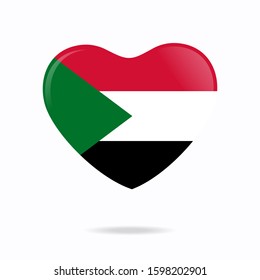 Glossy Love Sudan symbol isolated on white background. Heart flag button icon. Vector illustration EPS 10