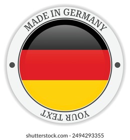 Glossy "Made in Germany" badge with German flag. Vector badge with shadow underneath. Icon isolated on white background