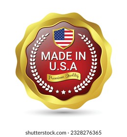 Glossy Made In USA Badge, Made In The United States, The USA emblem, American Flag, Made In USA Seal, Made In USA vector, Icons, Original Product, Vector Illustration In 3D Realistic Mood