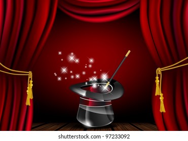 Glossy magic hat and wand in action - vector file