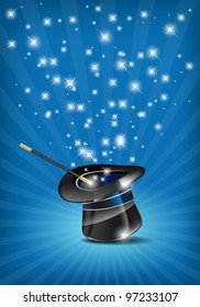 Glossy magic hat and wand in action - vector file