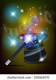 Glossy magic hat and wand - vector file