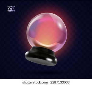 Glossy magische Kristallkugel auf dunkeltransparentem Hintergrund, Vektorgrafik-Design-Element. 3d Magic-Kugel einzeln Symbol