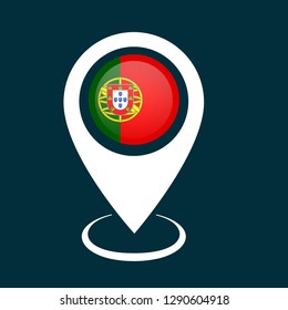 glossy map pointer with circle portugal flag