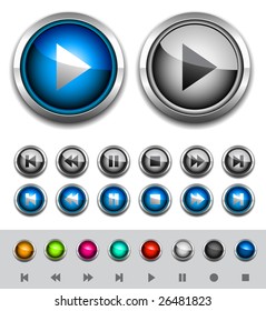 Glossy media buttons. Vector