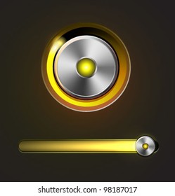 Glossy media player metal button with track bar. Vector illustration