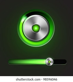 Glossy media player metal button with track bar. Vector illustration