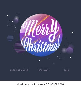 Glossy merry christmas banner pony color galaxy theme. Vintage badges design. Happy new year bacground.