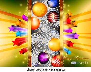 Glossy Merry Christmas with colorful stars vector background