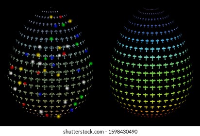 Glossy mesh abstract airplane egg icon with lightspot effect. Abstract illuminated model of abstract airplane egg. Shiny wire frame triangular mesh abstract airplane egg icon.
