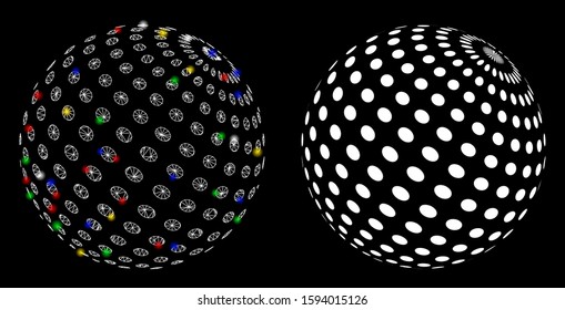 Glossy mesh abstract dotted sphere icon with sparkle effect. Abstract illuminated model of abstract dotted sphere. Shiny wire carcass polygonal mesh abstract dotted sphere icon.