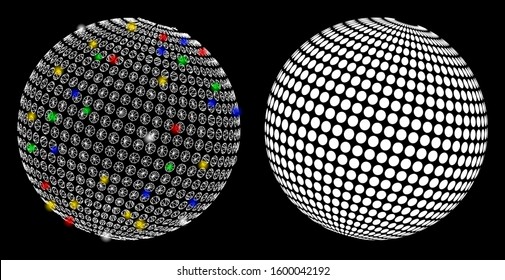 Glossy mesh abstract dotted sphere icon with lightspot effect. Abstract illuminated model of abstract dotted sphere. Shiny wire frame triangular mesh abstract dotted sphere icon.