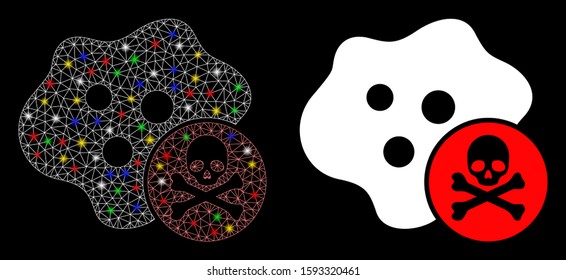 Glossy-Mesh-Toxin-Symbol mit glänzender Wirkung. Abstraktes illuminiertes Modell bakterizider Toxine. Dreieckige Gittergitter-Bakterizid-Toxin-Symbol aus glänzendem Draht.