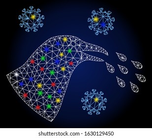 Glossy mesh bird flu infection with glitter effect. Abstract illuminated model of bird flu infection. Shiny wire carcass polygonal network bird flu infection icon.