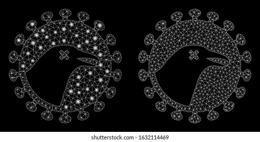 Glossy mesh bird flu virus with glitter effect. Abstract illuminated model of bird flu virus icon. Shiny wire frame polygonal mesh bird flu virus icon. Vector abstraction on a black background.