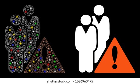 Glossy mesh black list icon with glow effect. Abstract illuminated model of black list. Shiny wire carcass polygonal mesh black list icon. Vector abstraction on a black background.