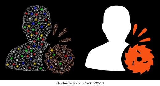Glossy mesh body execution icon with lightspot effect. Abstract illuminated model of body execution. Shiny wire carcass polygonal mesh body execution icon. Vector abstraction on a black background.