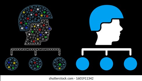 Glossy mesh builder management links icon with glow effect. Abstract illuminated model of builder management links. Shiny wire carcass polygonal mesh builder management links icon.