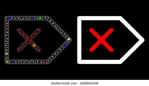 Glossy mesh Cancel icon with sparkle effect. Abstract illuminated model of Cancel. Shiny wire carcass triangular mesh Cancel icon. Vector abstraction on a black background.