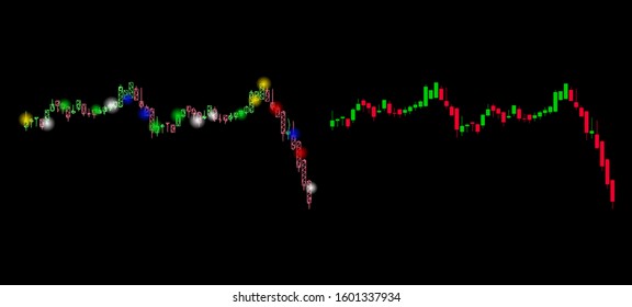 Glossy mesh candlestick graph falling acceleration icon with lightspot effect. Abstract illuminated model of candlestick graph falling acceleration.