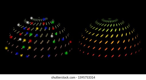 Glossy mesh candy abstract semi-sphere icon with glow effect. Abstract illuminated model of candy abstract semi-sphere. Shiny wire carcass triangular network candy abstract semi-sphere icon.