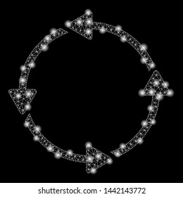 Glossy mesh circular route with glitter effect. Abstract illuminated model of circular route icon. Shiny wire frame polygonal mesh circular route. Vector abstraction on a black background.
