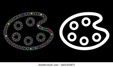 Glossy mesh Color palette icon with glow effect. Abstract illuminated model of Color palette. Shiny wire carcass polygonal mesh Color palette icon. Vector abstraction on a black background.