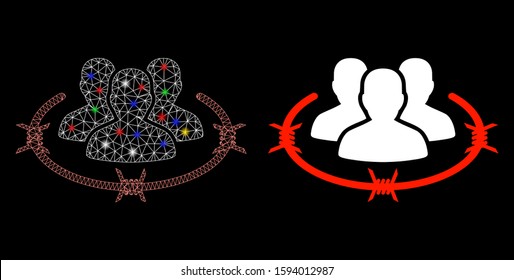 Glossy mesh concentration camp icon with glare effect. Abstract illuminated model of concentration camp. Shiny wire frame polygonal mesh concentration camp icon.