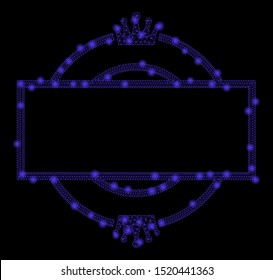 Glossy mesh crown round and rectangle frame with glow effect. Abstract illuminated model of crown round and rectangle frame icon. Shiny wire carcass polygonal mesh crown round and rectangle frame.