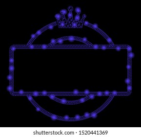Glossy mesh crown round and rectangle frame with glitter effect. Abstract illuminated model of crown round and rectangle frame icon. Shiny wire frame polygonal mesh crown round and rectangle frame.