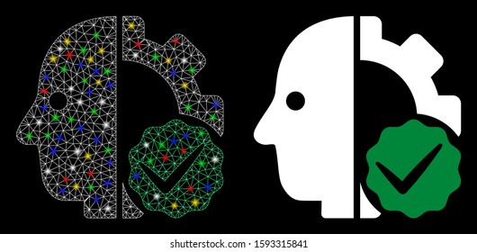 Glossy mesh for cyborgs only icon with sparkle effect. Abstract illuminated model of for cyborgs only. Shiny wire carcass polygonal mesh for cyborgs only icon.