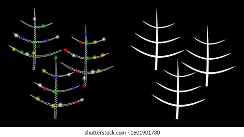 Glossy mesh dead forest icon with glitter effect. Abstract illuminated model of dead forest. Shiny wire frame triangular mesh dead forest icon. Vector abstraction on a black background.