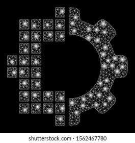 Glossy mesh digital technology with glow effect. Abstract illuminated model of digital technology icon. Shiny wire carcass triangular mesh digital technology. Vector abstraction on a black background.